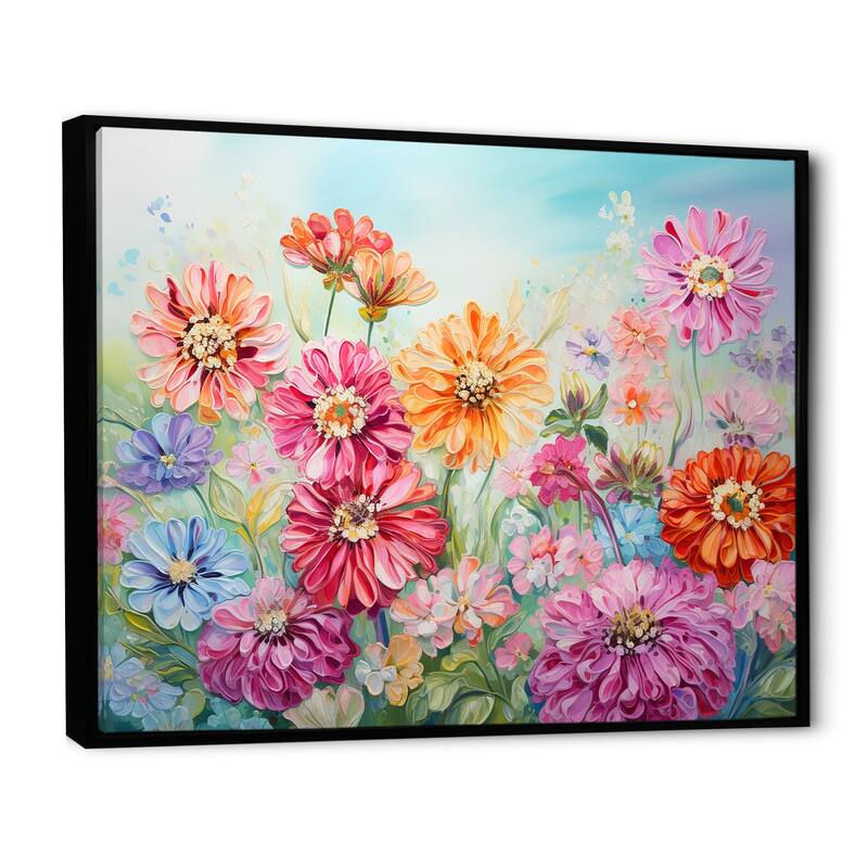 Designart "Zinnias Farmhouse Field Charm " Flowers Framed Wall Art